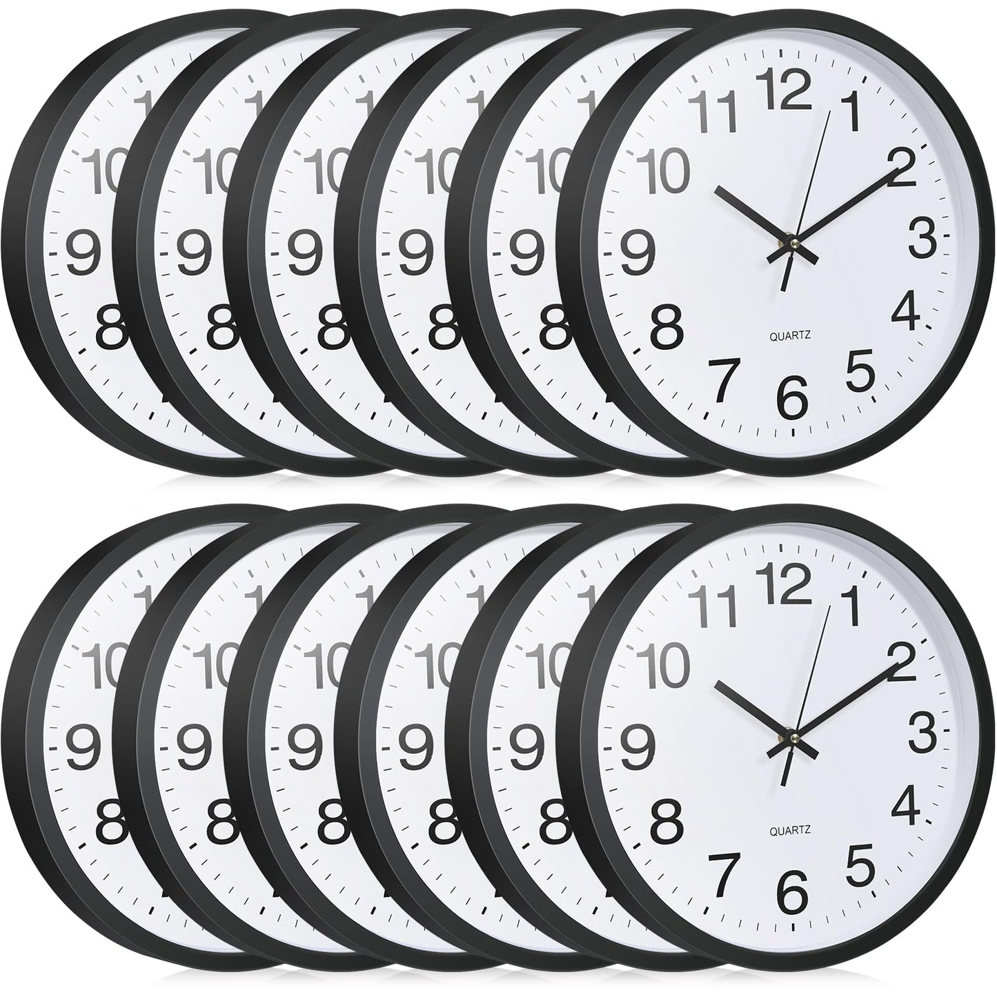 Inbagi 12 Pcs Silent Wall Clocks 12 Inch Large Quartz Analog Clock Black