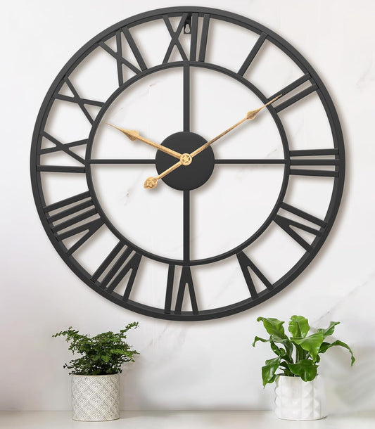 Pytha Sight 24 Inch Roman Numerals Large Wall Clocks for Living Room Decor