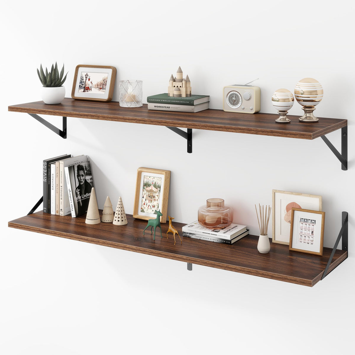 Acovy Deep Floating Shelves Wall Mounted, 36"x12" Black Wall Shelves with Brackets Set of 2 for Bedroom, Living Room, Bathroom, Kitchen, Office - Storage & Display Shelf for Decor, Books, Plants