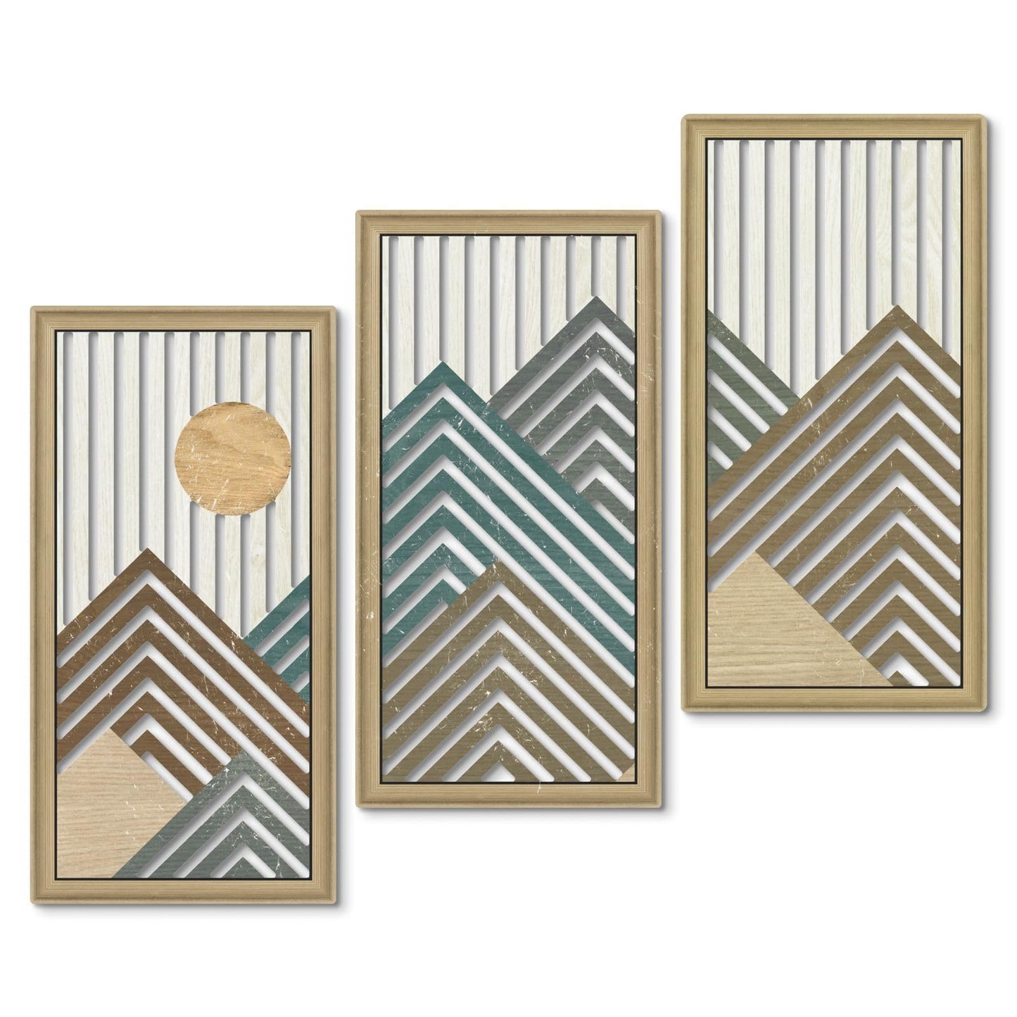 Putuo Decor Boho Mountain Wall Art Set of 3, Rustic Wooden Wall Decor, Nature-Inspired Geometric Artwork, Mid-Century Modern Aesthetic for Living Room, Bedroom, Office Brown 16.5 x 8.6 inch
