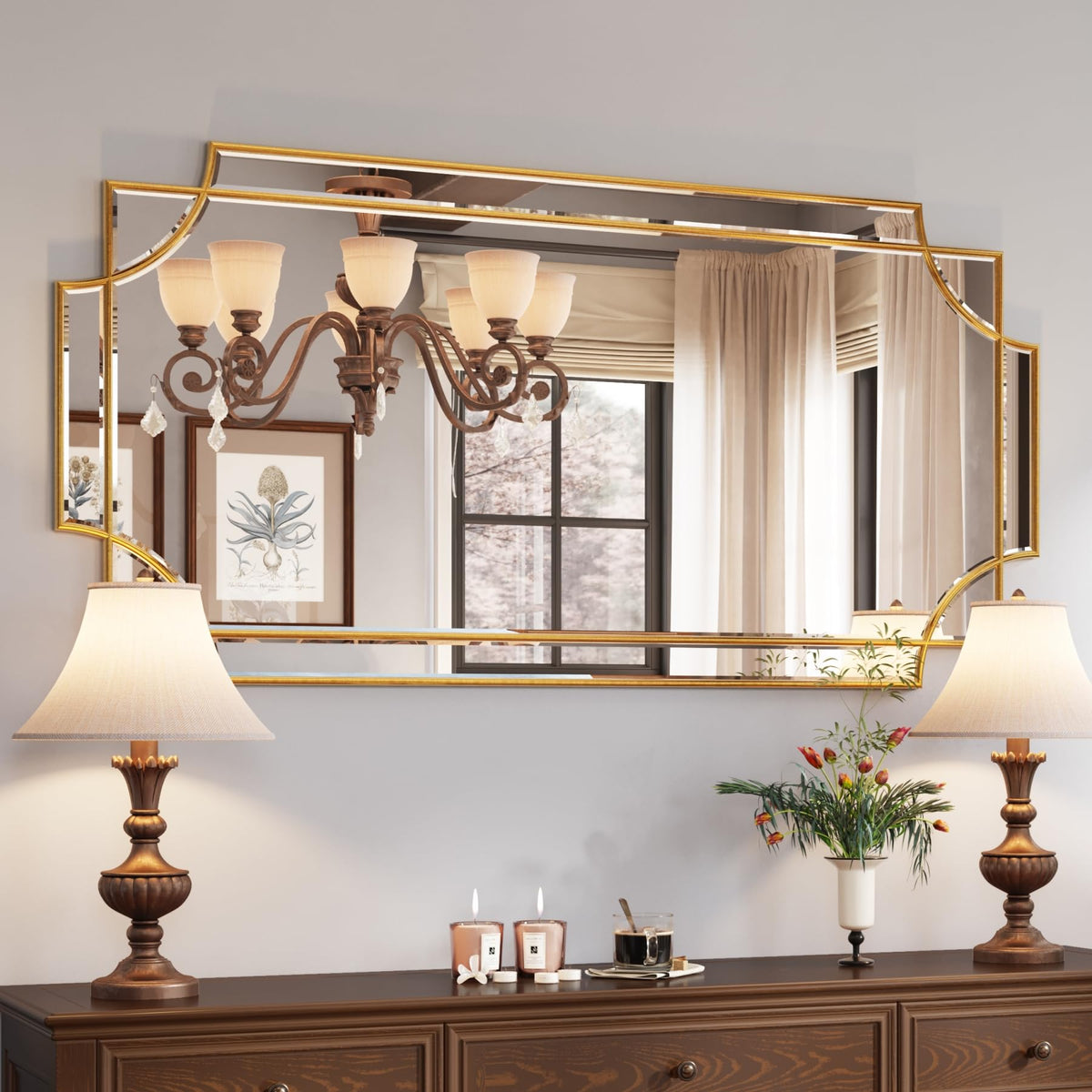 Kelly Miller 32"x48" Gold Foil Scalloped Edge Decorative Vanity Wall Mirror