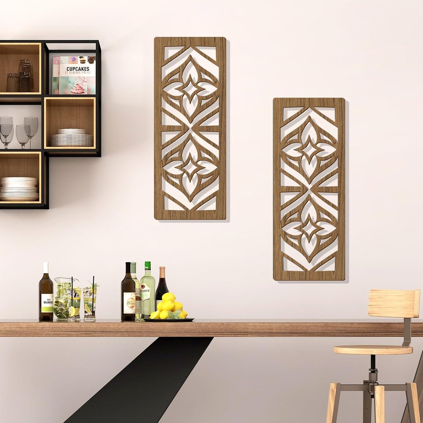 Zzbakress 2 Pcs Mid Century Modern Wall Decor Wooden Abstract Geometric Art for Home Living Room Bedroom (Style X)