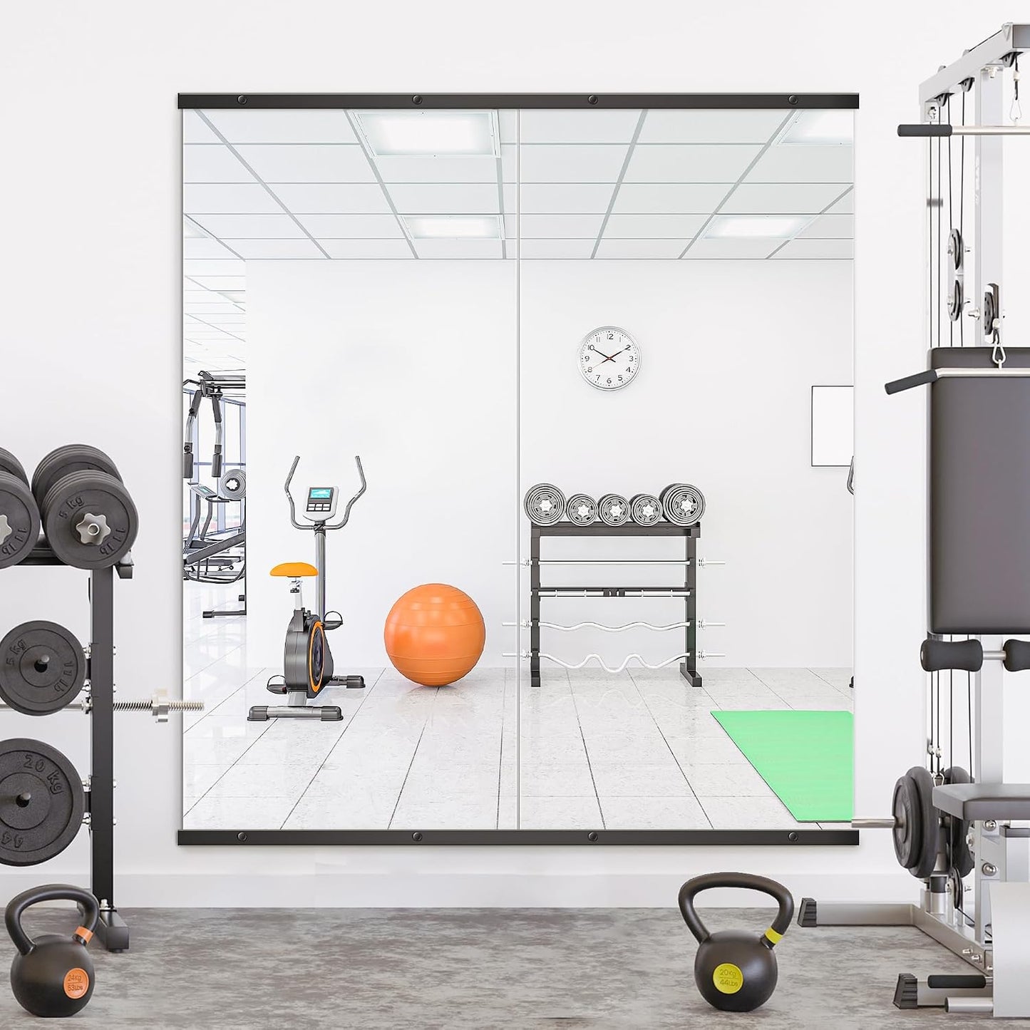 Home Gym Mirror for Wall, 56x28x2PCS Frameless Full Length Mirror, Black | HD Shatterproof Glass, Easy Wall Mount, Large Body Mirrors for Home Gym, Workout, Bedroom, Garage