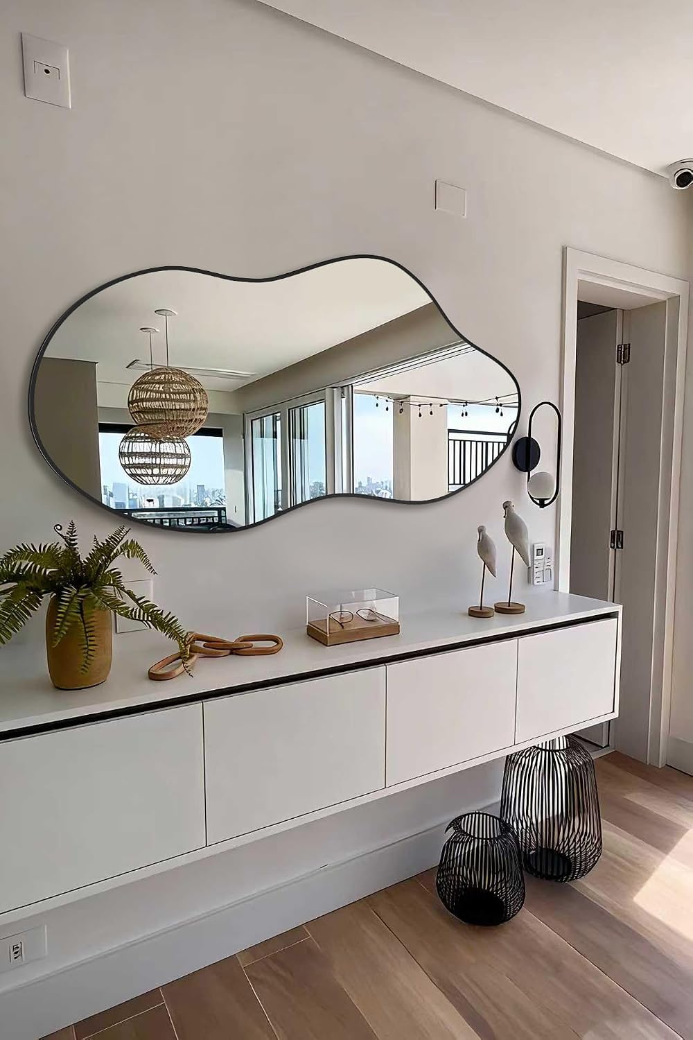 Irregular Wall Mirror 24×40 Inch Wall Mirrors Decorative Black Modern Asymmetrical Abstract Mirror for Bathroom Bedroom Living Room Entryway Hallway