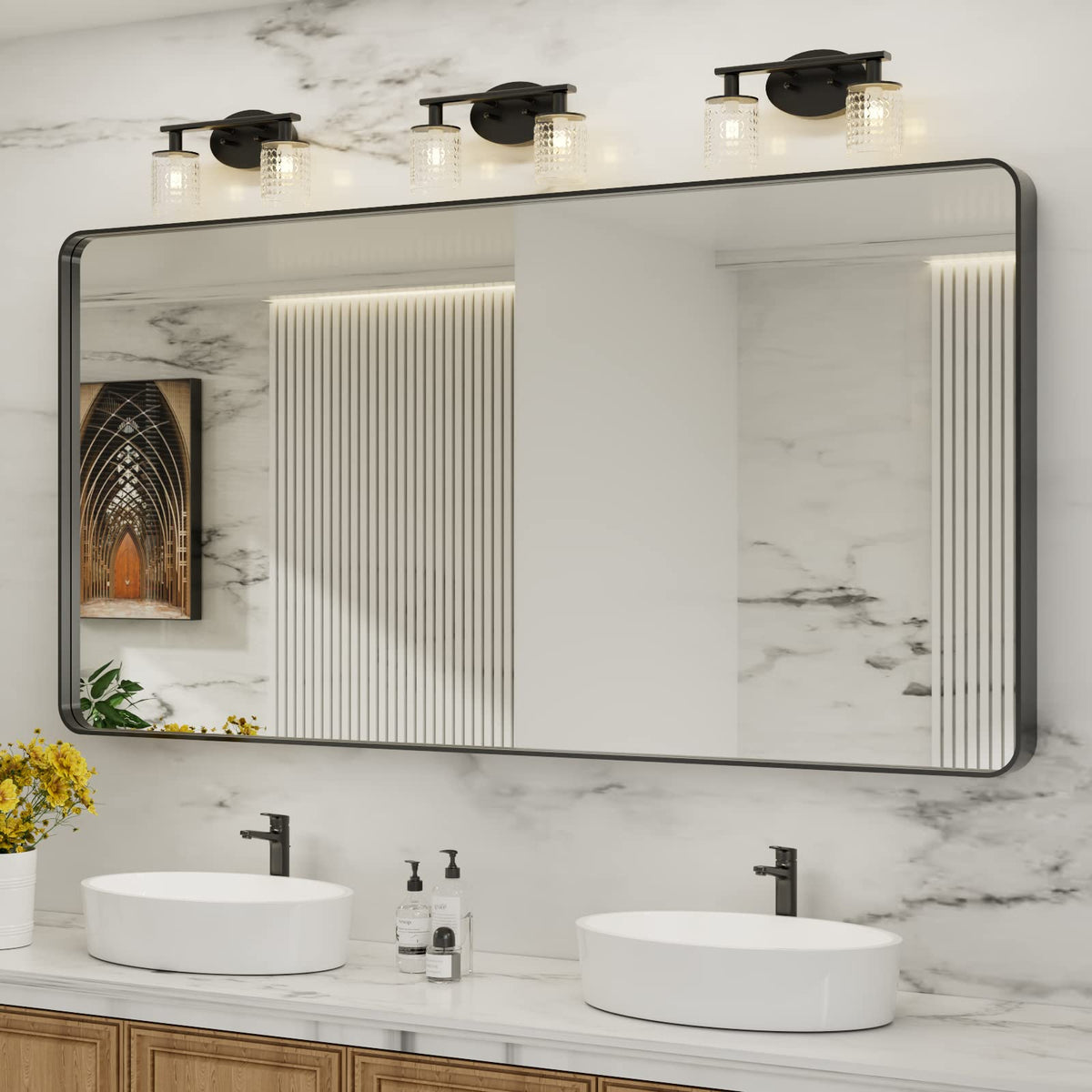 LOAAO 22X30 Inch Black Bathroom Mirror Metal Framed