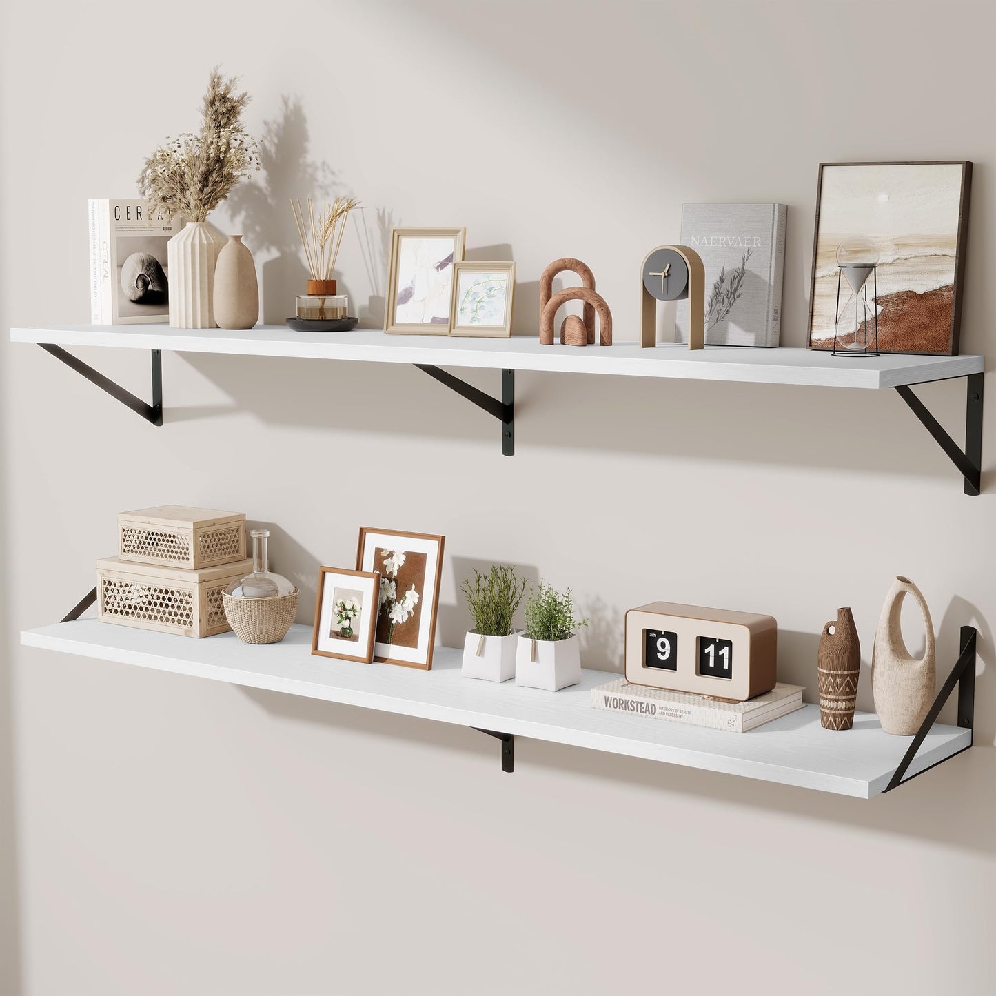 Acovy Deep Floating Shelves Wall Mounted, 36"x12" Black Wall Shelves with Brackets Set of 2 for Bedroom, Living Room, Bathroom, Kitchen, Office - Storage & Display Shelf for Decor, Books, Plants