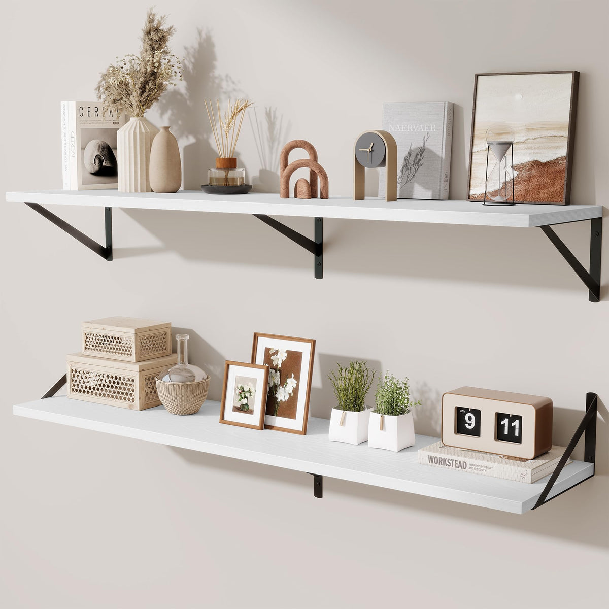 Acovy Deep Floating Shelves Wall Mounted, 36"x12" Black Wall Shelves with Brackets Set of 2 for Bedroom, Living Room, Bathroom, Kitchen, Office - Storage & Display Shelf for Decor, Books, Plants