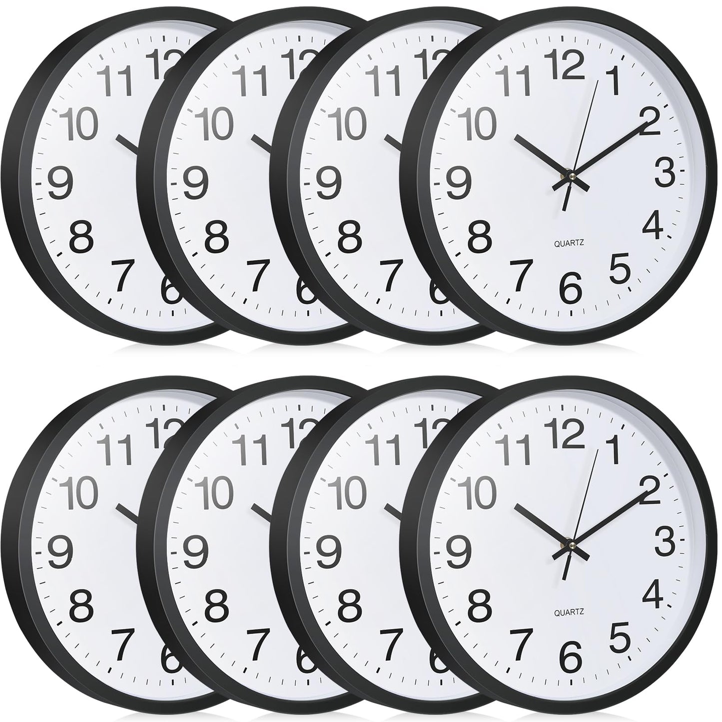 Inbagi 8 Pcs Wall Clock Bulk Large Silent Battery Operated Classroom Clocks Quartz Analog Non Ticking Wall Clocks Round for Office School Kitchen Classroom Home Bedroom Decorative(Black,12 Inch)