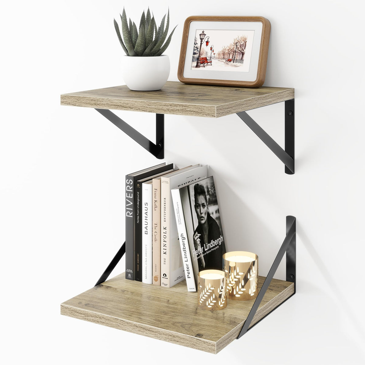 Acovy Deep Floating Shelves Wall Mounted, 36"x12" Brown Wood Shelves with Brackets Set of 2 for Bedroom, Living Room, Bathroom, Kitchen, Office - Storage & Display Shelf for Decor, Books, Plants