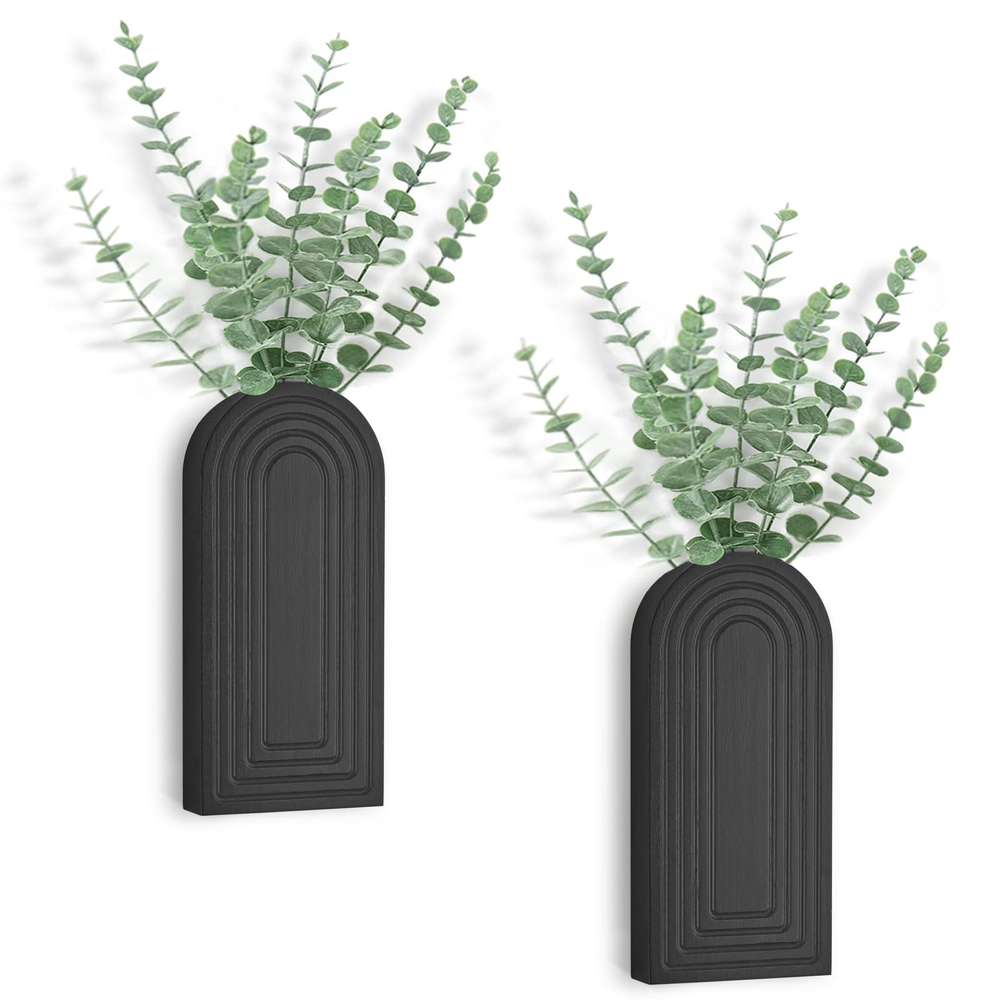 Dahey Wood Wall Planter Vase with Fake Eucalyptus Plants Boho Wall Decor