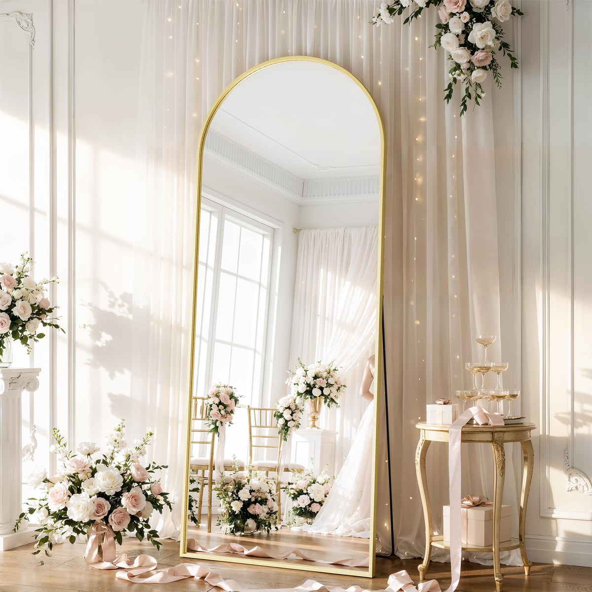 57" x 20" Arched Full Length Mirror - Wall Mounted/Floor Mirror Aluminum Alloy Frame Full Body Mirrors for Bathroom Living Room Bedroom and Entryway,Black