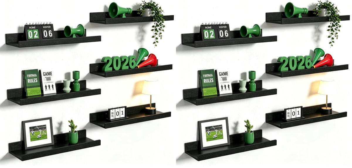 upsimples Floating Shelves for Wall Decor and Storage, Brown, 6Pcs 15.7''