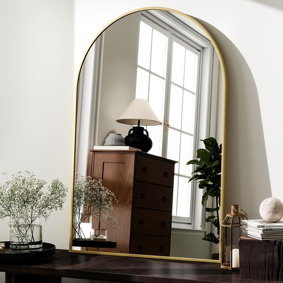 HARRITPURE Arched Wall Mirror 24"x36" Black Metal Frame Vanity Mirrors