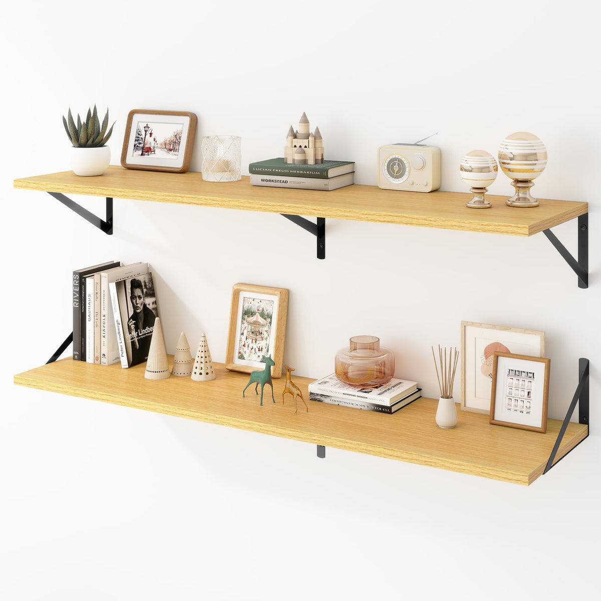 Acovy Deep Floating Shelves Wall Mounted, 36"x12" Black Wall Shelves with Brackets Set of 2 for Bedroom, Living Room, Bathroom, Kitchen, Office - Storage & Display Shelf for Decor, Books, Plants