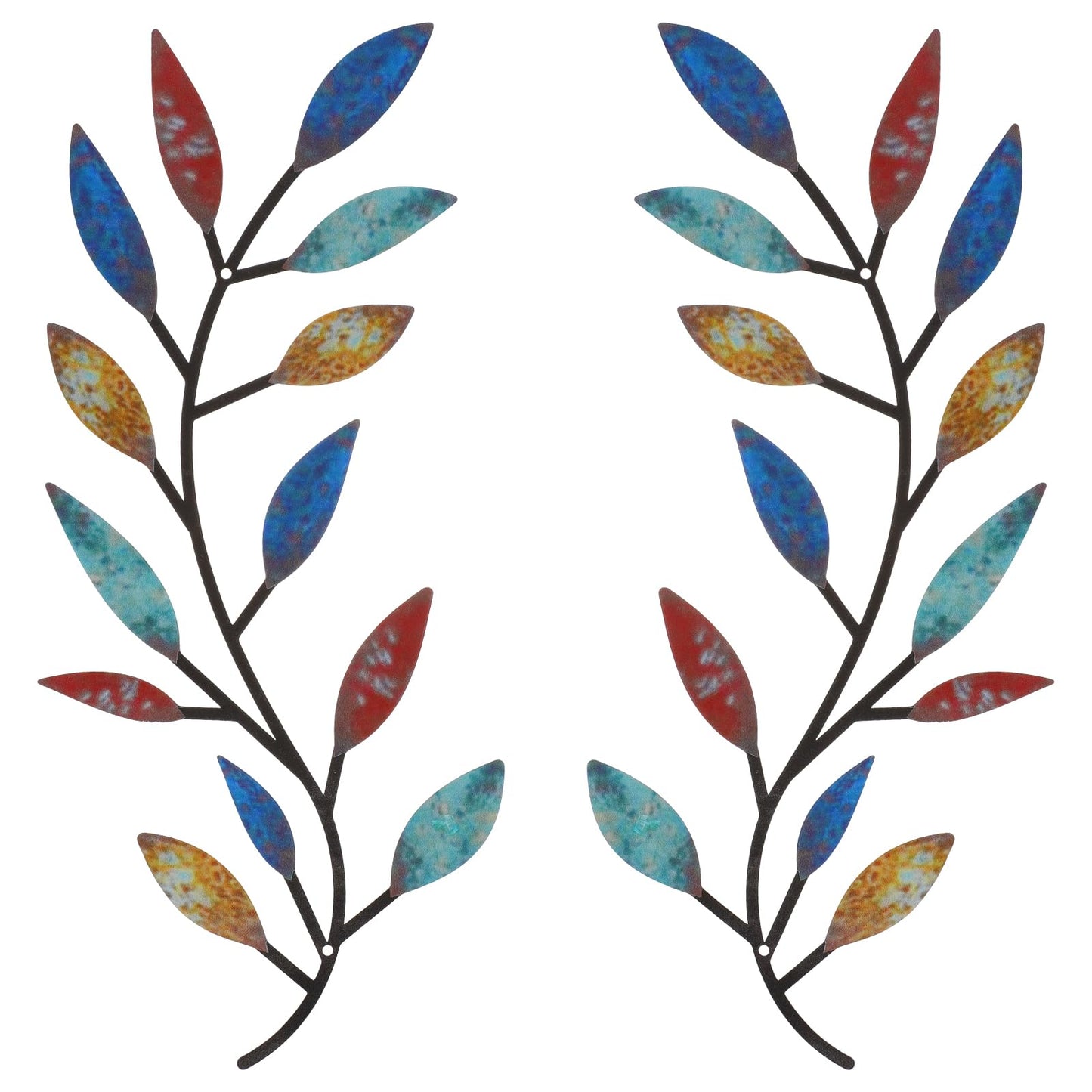 Zhengmy 2 Pcs Metal Leaf Wall Art Vine Branch Decor,Lively Colors