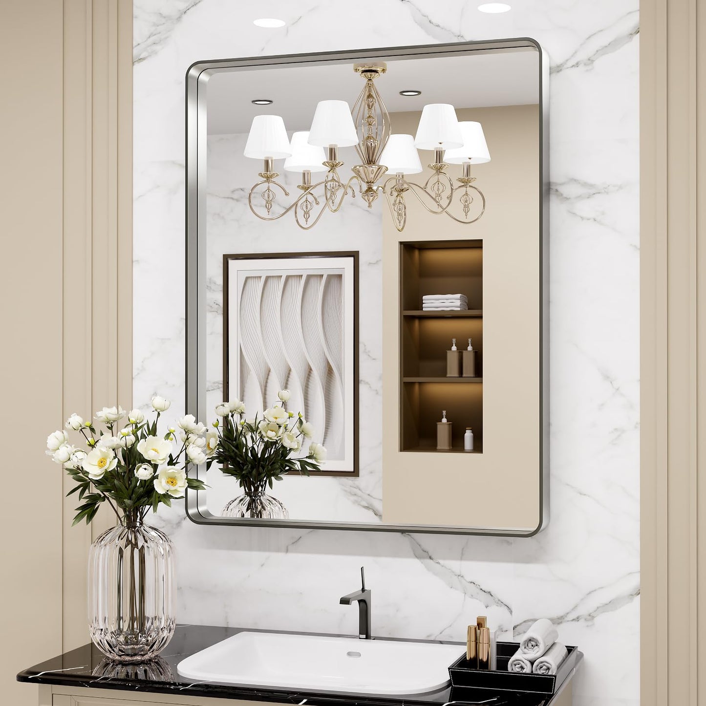 LOAAO 22X30 Inch Black Bathroom Mirror Metal Framed