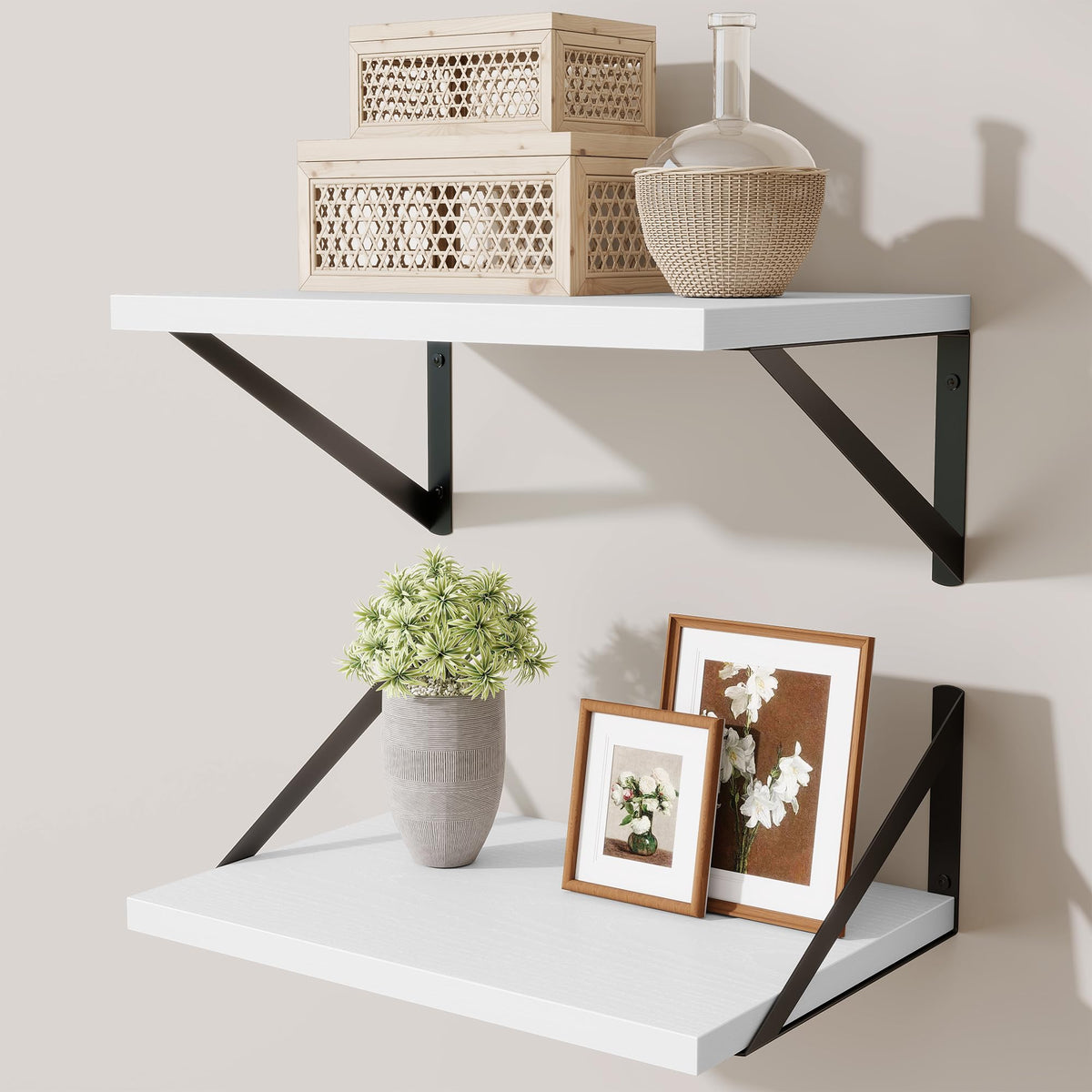 Acovy Deep Floating Shelves Wall Mounted, 36"x12" Brown Wood Shelves with Brackets Set of 2 for Bedroom, Living Room, Bathroom, Kitchen, Office - Storage & Display Shelf for Decor, Books, Plants
