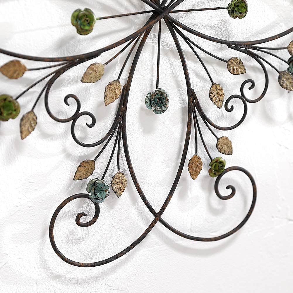 KUWIVO Lechesis 24" Metal Flower Scroll Wall Art Decor Sculptures with Rust Leaf for Living Room Bedroom