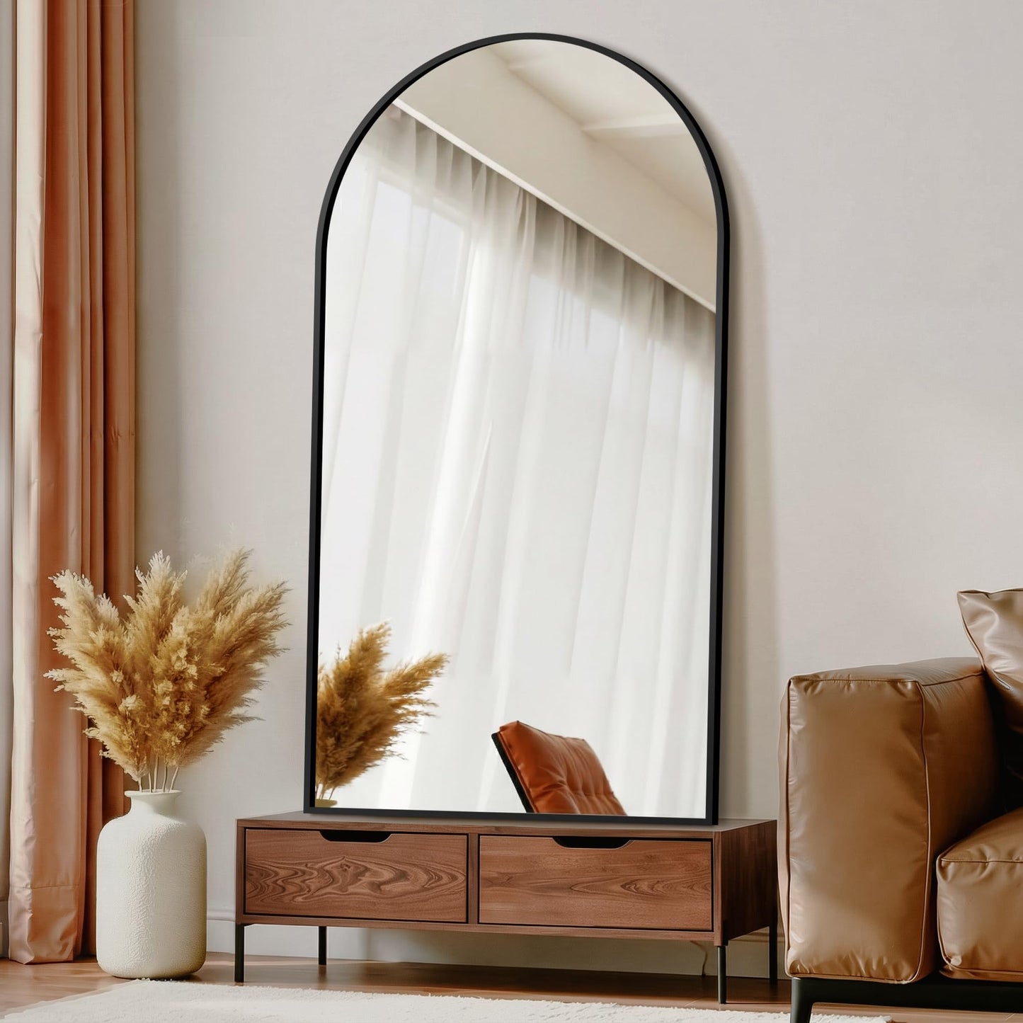 Arched Full Length Mirror, 56"x15" Standing Body Mirror for Wall, Gold