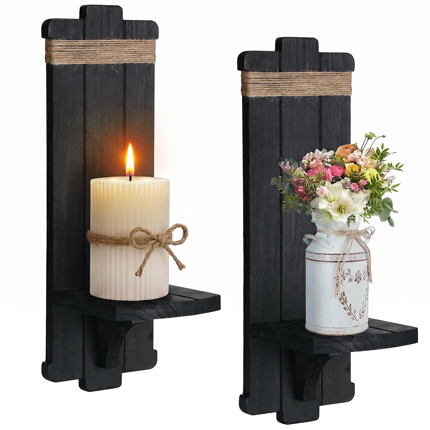 Alphatool Handmade Wooden Candle Sconces Set of 2 Farmhouse Wall Decor