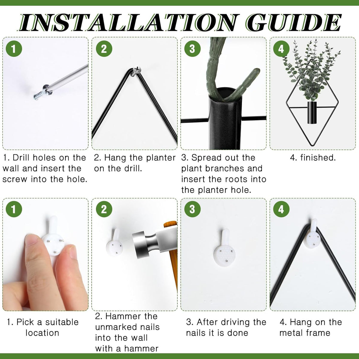 Jexine 4 Pcs Hanging Artificial Planters Wall Decor, Black, Eucalyptus