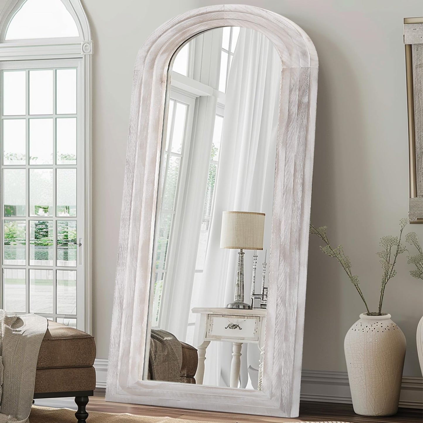 ZHUNFA Arched Full Length Mirror with Solid Wood Frame