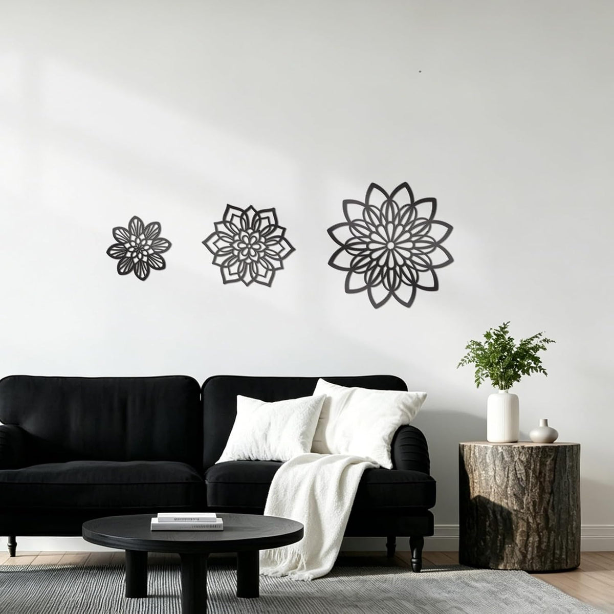 Zzbakress 3 Pcs Metal Flowers Wall Art Bathroom Wall Decor, Black Elegant