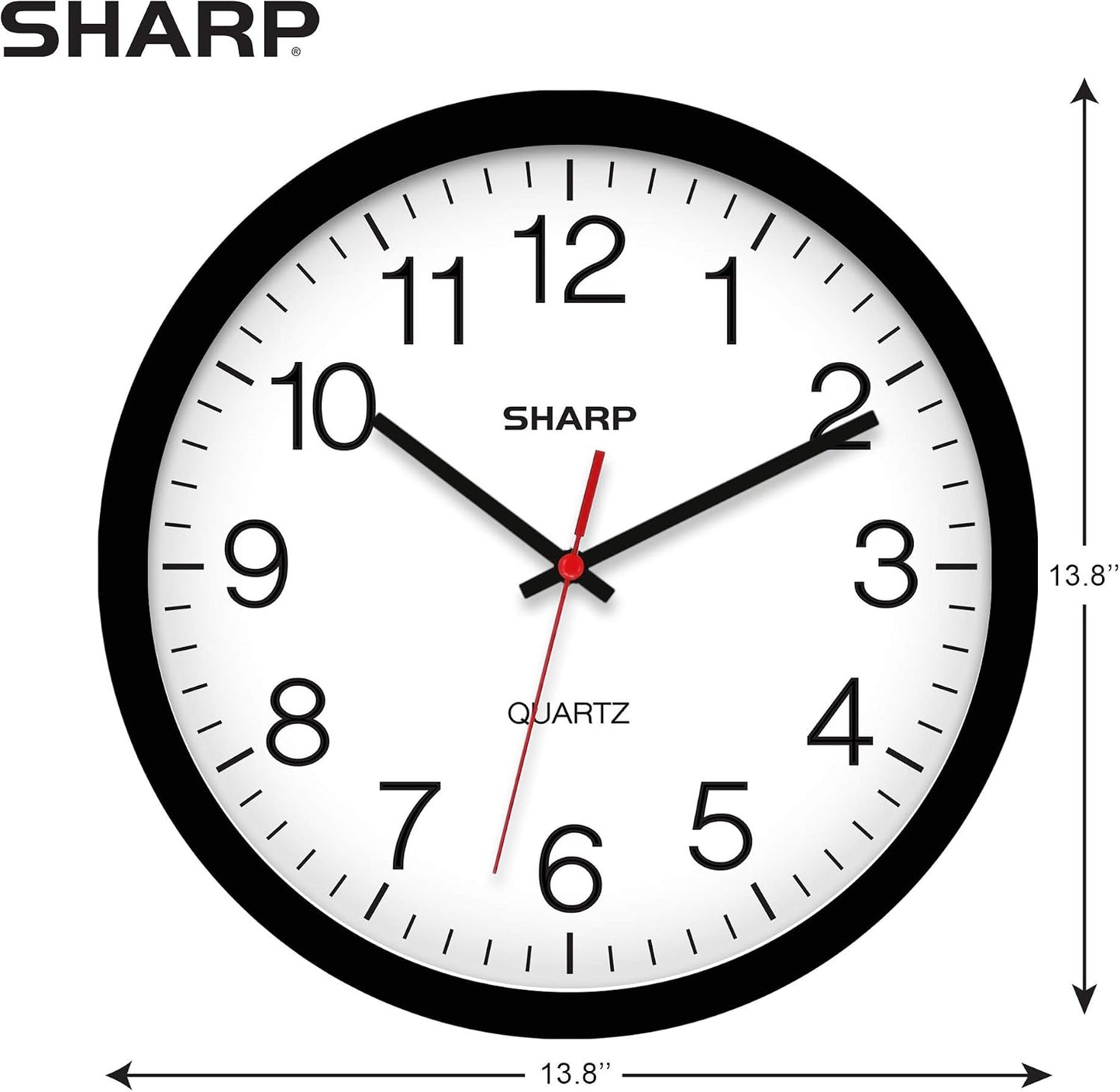 Sharp 14-Inch Battery Wall Clock, Silent Non-Ticking, Easy-Read, Black