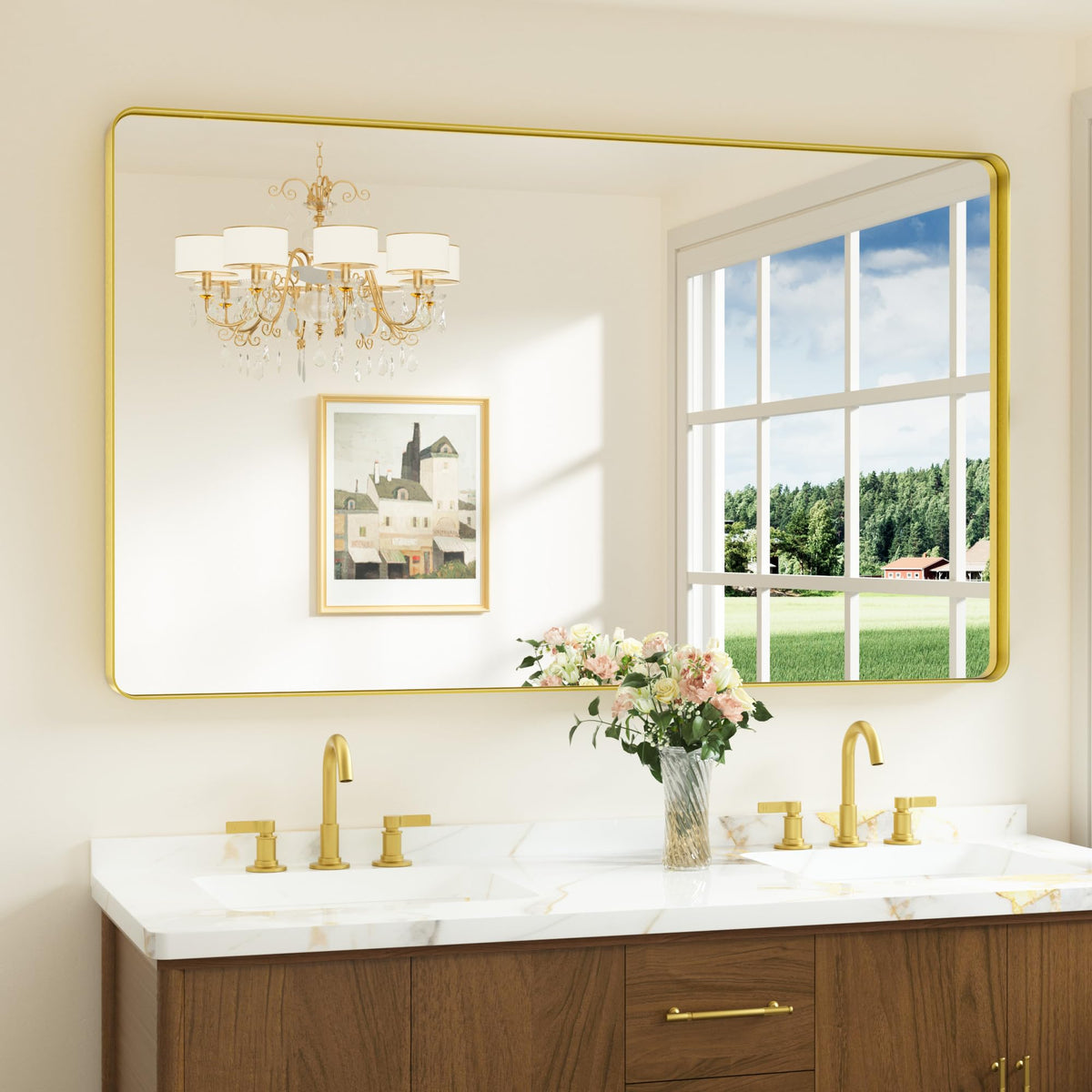 Keonjinn 20 x 30 Inch Brushed Nickel Bathroom Mirrors for Over Sink