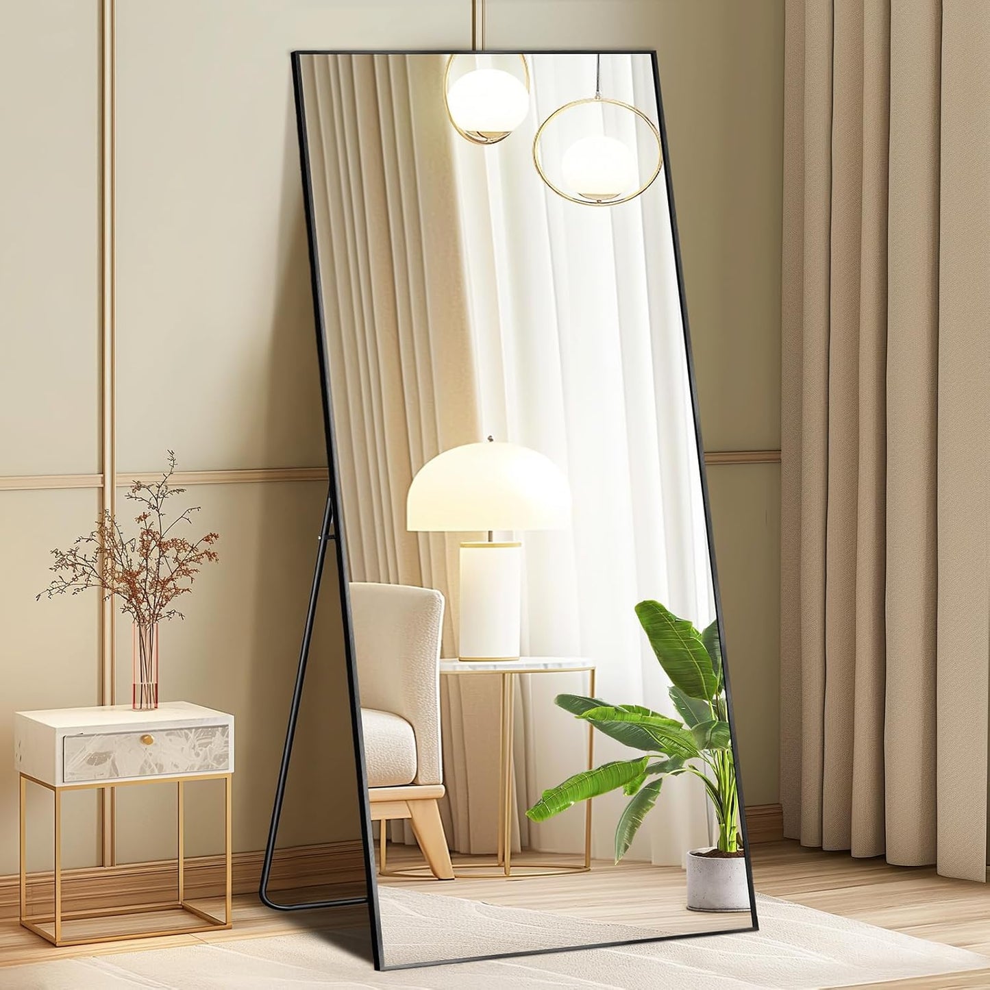 DUMOS 64"x21" Full Length Mirror with Stand, Full Body Floor Mirror