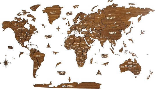 Colorfull Worlds, Multilayer 3D Wooden World Map, Travel Map States and Capitals, Wall Decor For New House, Gift For Travelers, Office Decor, Birthday Present, Living Room Decoration (M, Light Brown)