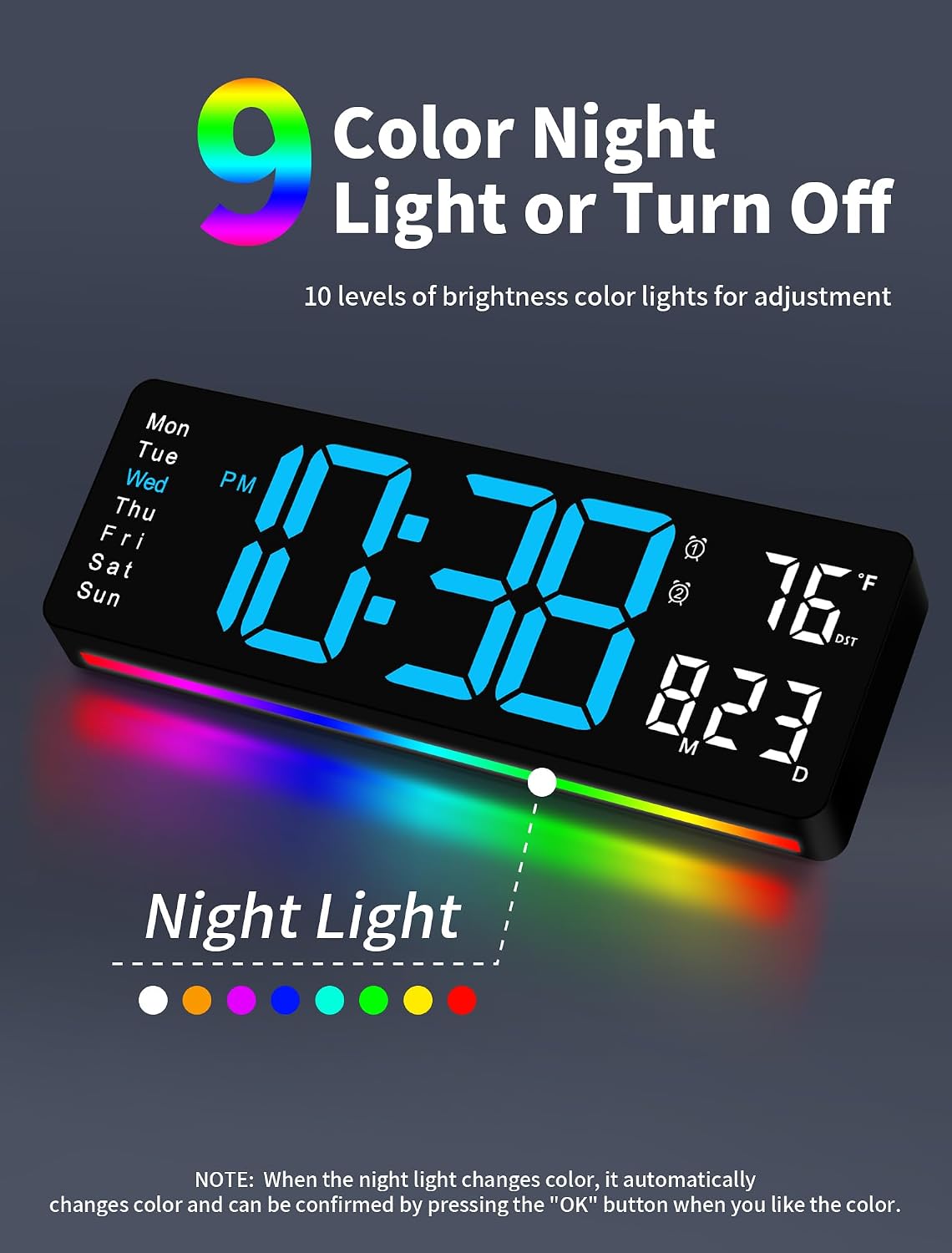 MASHI Digital Wall Clock, 16" Large Display Digital Clock with Remote Control, Auto-Dimming Wall Clock with Night Light, DST, Date Week,Temp for Living Room, Bedroom, Decor, for Elderly