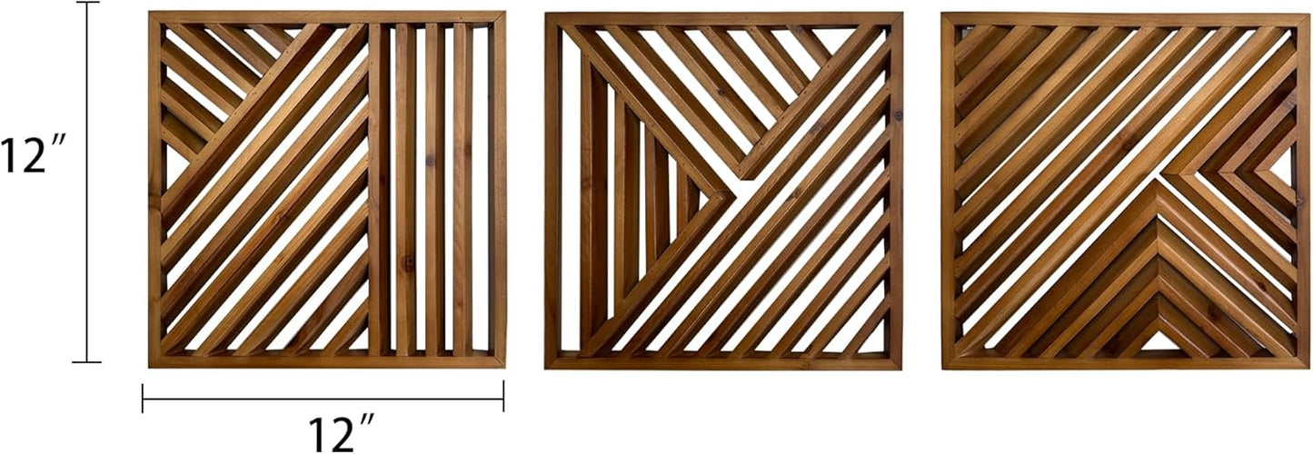 Musanpou Wooden Geometric Home Wall Decor Slatted Wood Design Wall Sculpture，Set of 3 Wood Wall Art decorate，Boho Bathroom Bedroom Living Room rustic Home Decoration