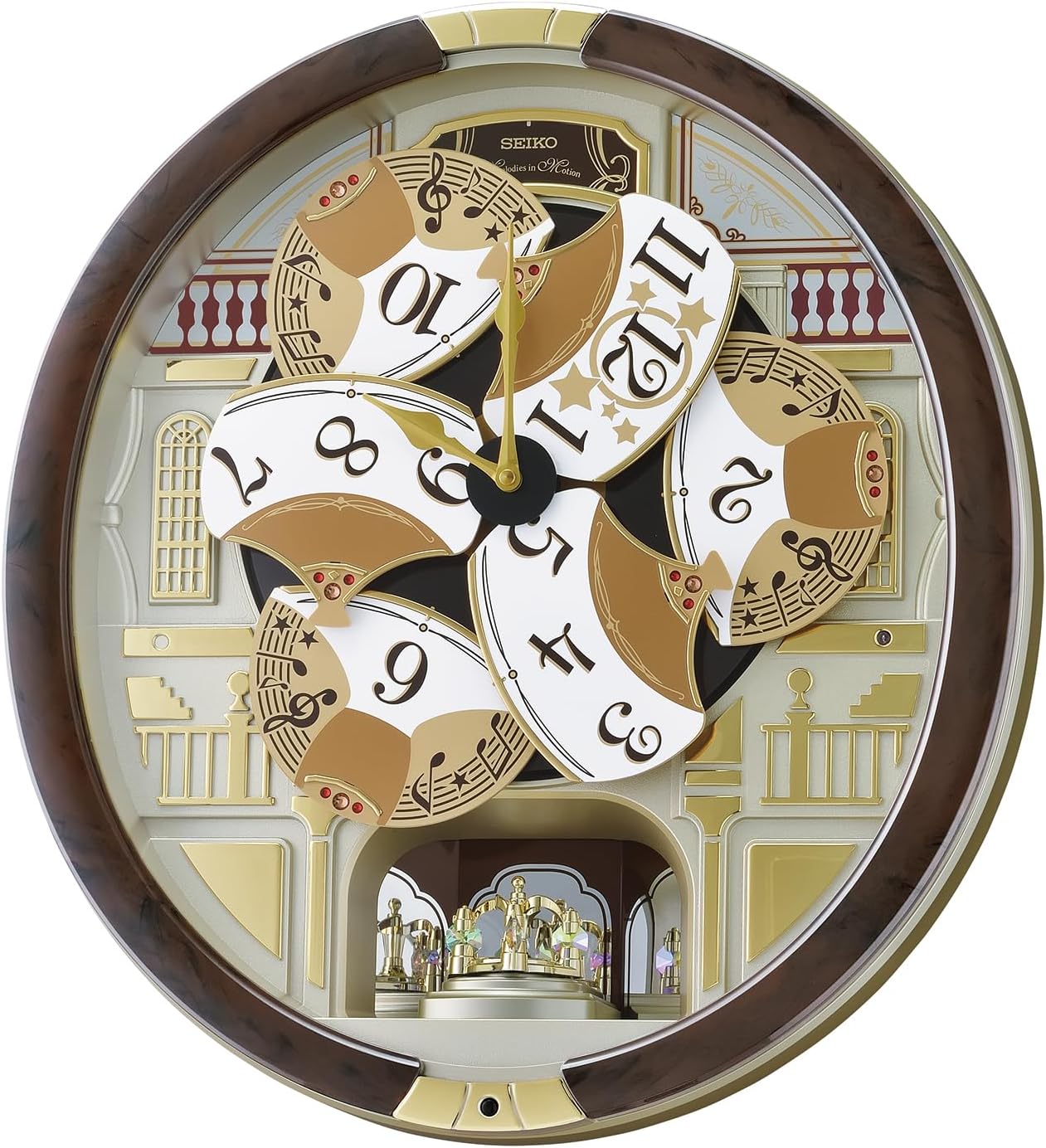 SEIKO QXM607BRHZ 45 Melodies in Motion Wall Clock with Rotating Pendulum