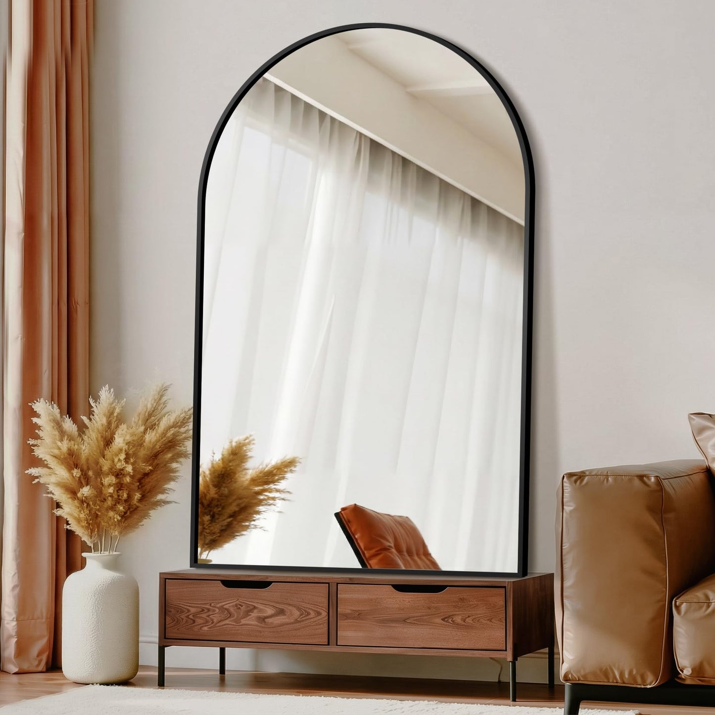 Arched Full Length Mirror, 56"x15" Standing Body Mirror for Wall, Gold