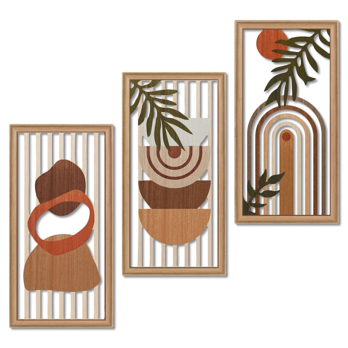 Putuo Decor Boho Mountain Wall Art Set of 3, Rustic Wooden Wall Decor, Nature-Inspired Geometric Artwork, Mid-Century Modern Aesthetic for Living Room, Bedroom, Office Brown 16.5 x 8.6 inch