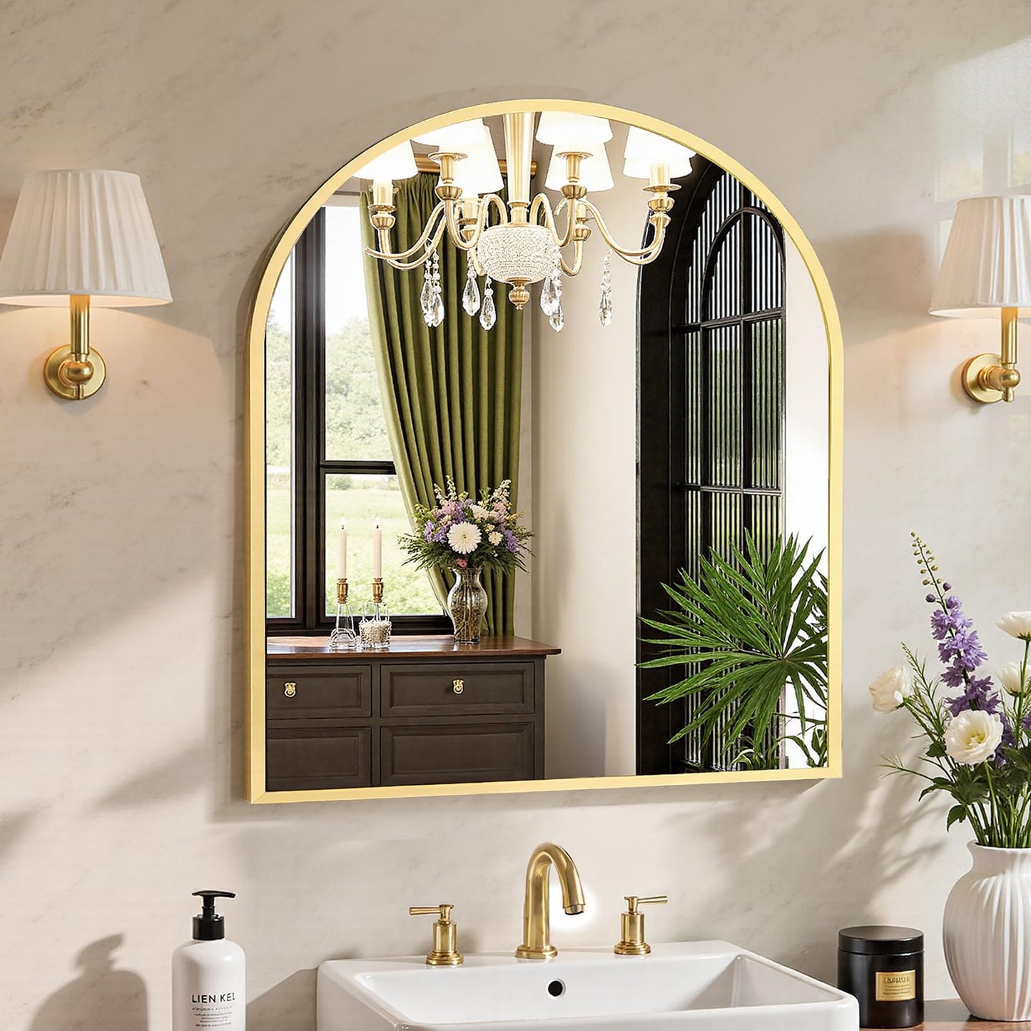 Sweetcrispy 20"x30" Arched Gold Bathroom Mirrors for Wall