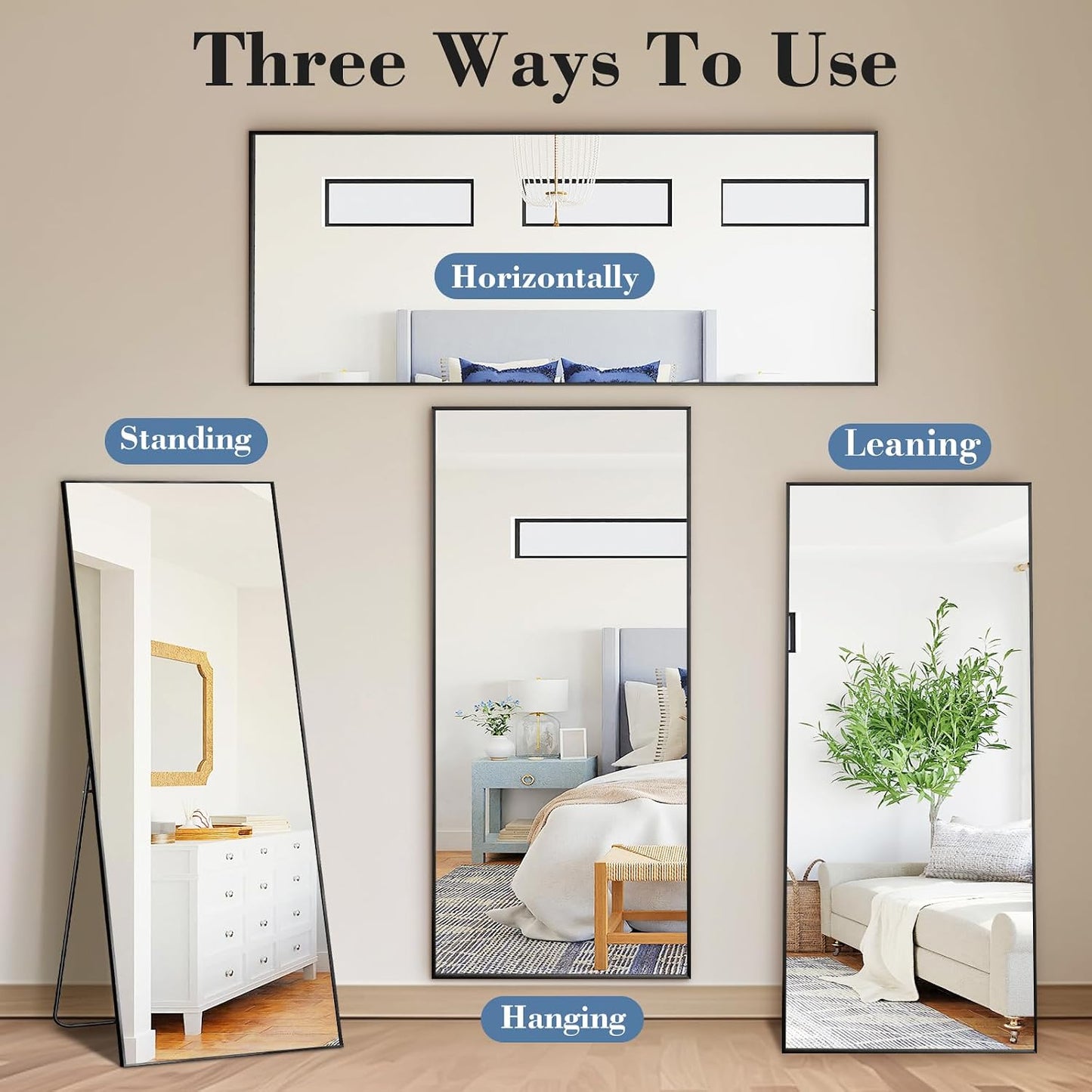 DUMOS 64"x21" Full Length Mirror with Stand, Full Body Floor Mirror