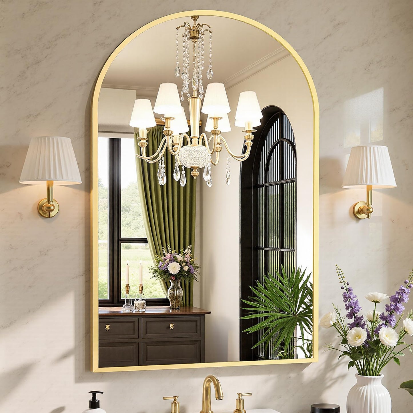 Sweetcrispy 20"x30" Arched Gold Bathroom Mirrors for Wall