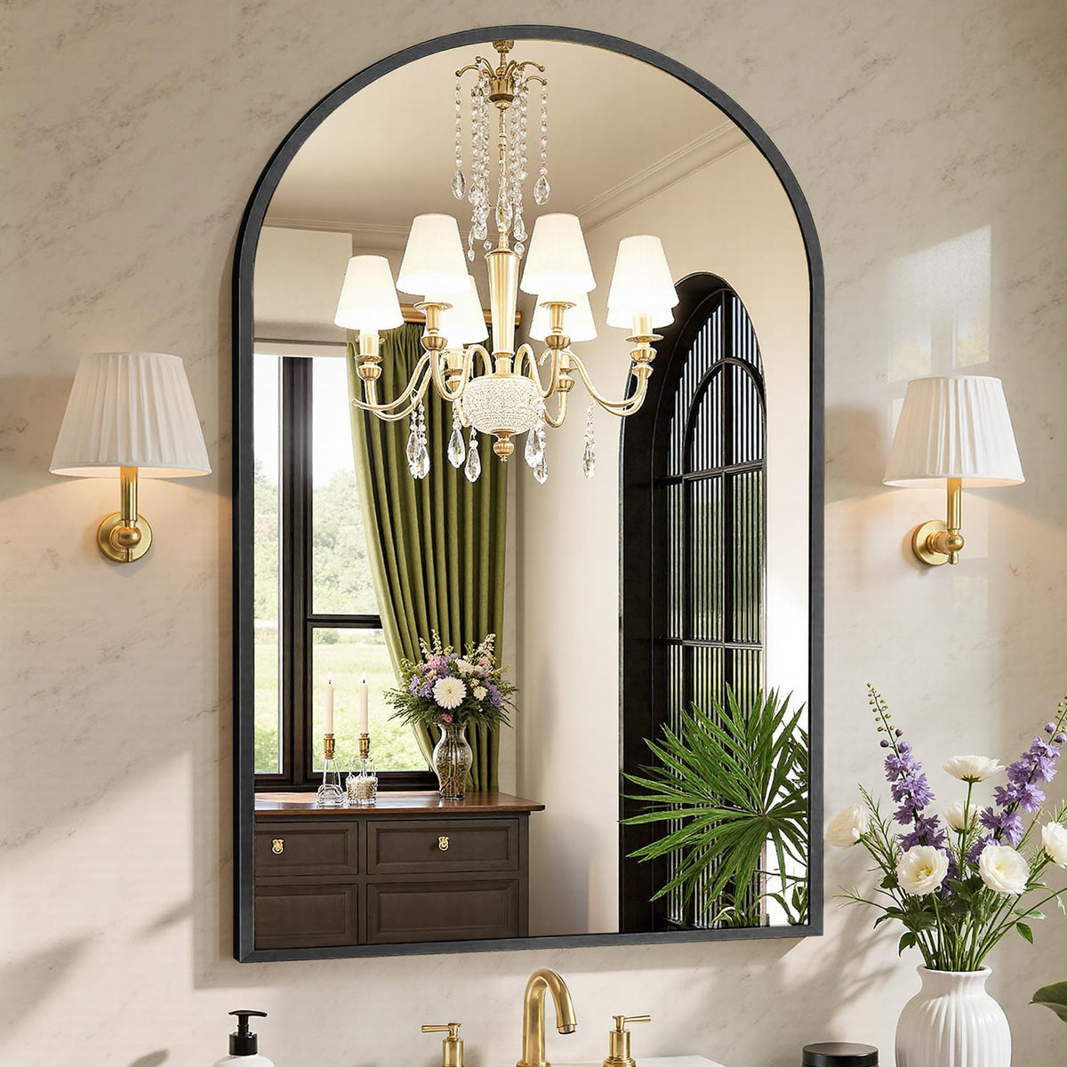 Sweetcrispy 20"x30" Arched Gold Bathroom Mirrors for Wall
