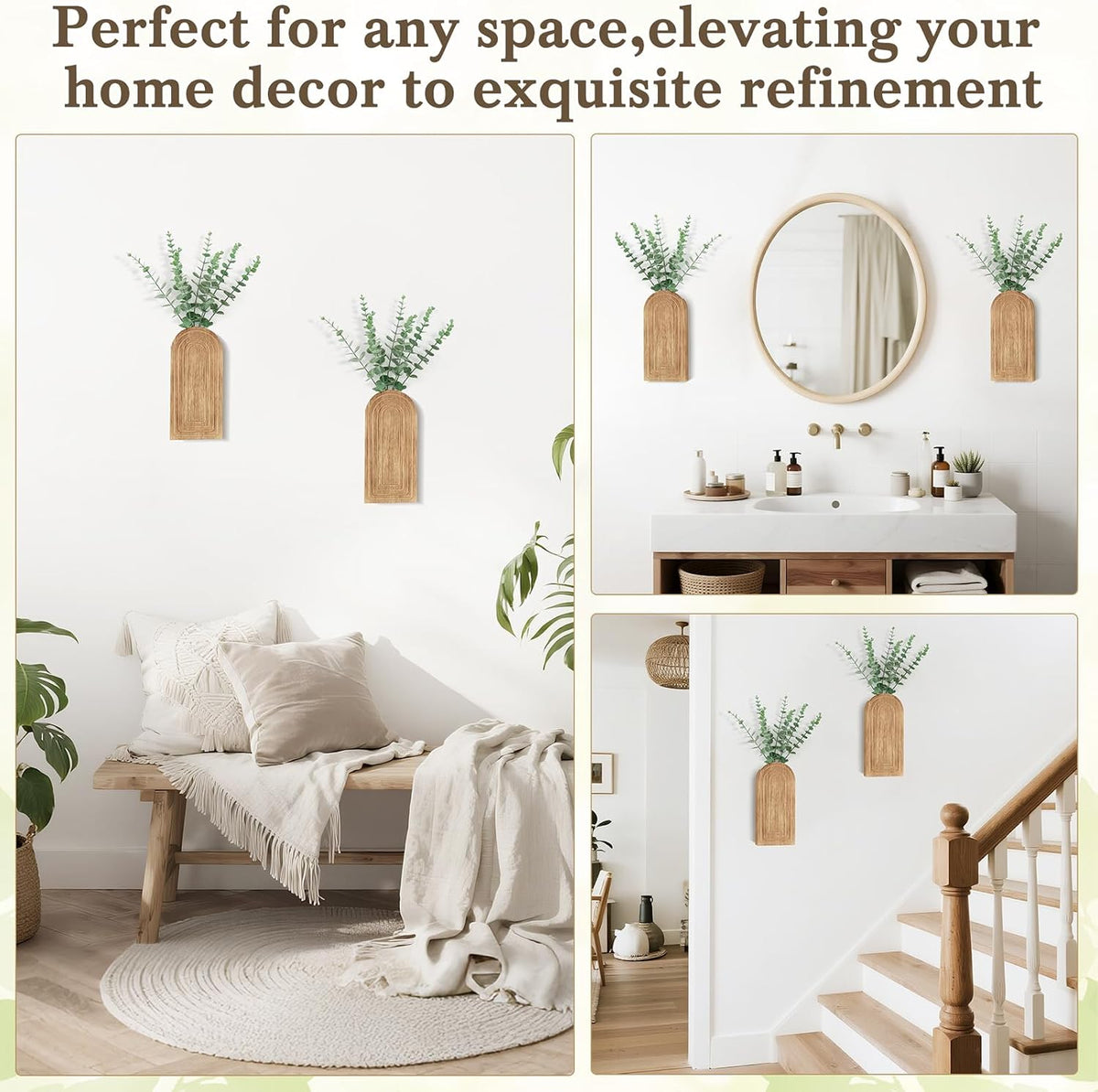 Dahey Wood Wall Planter Vase with Fake Eucalyptus Plants Boho Wall Decor