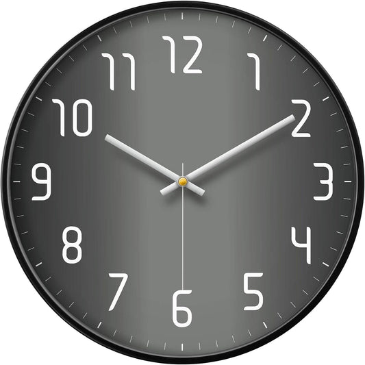 Silent Non-Ticking Analog Wall Clock, Gradient Black, 12''