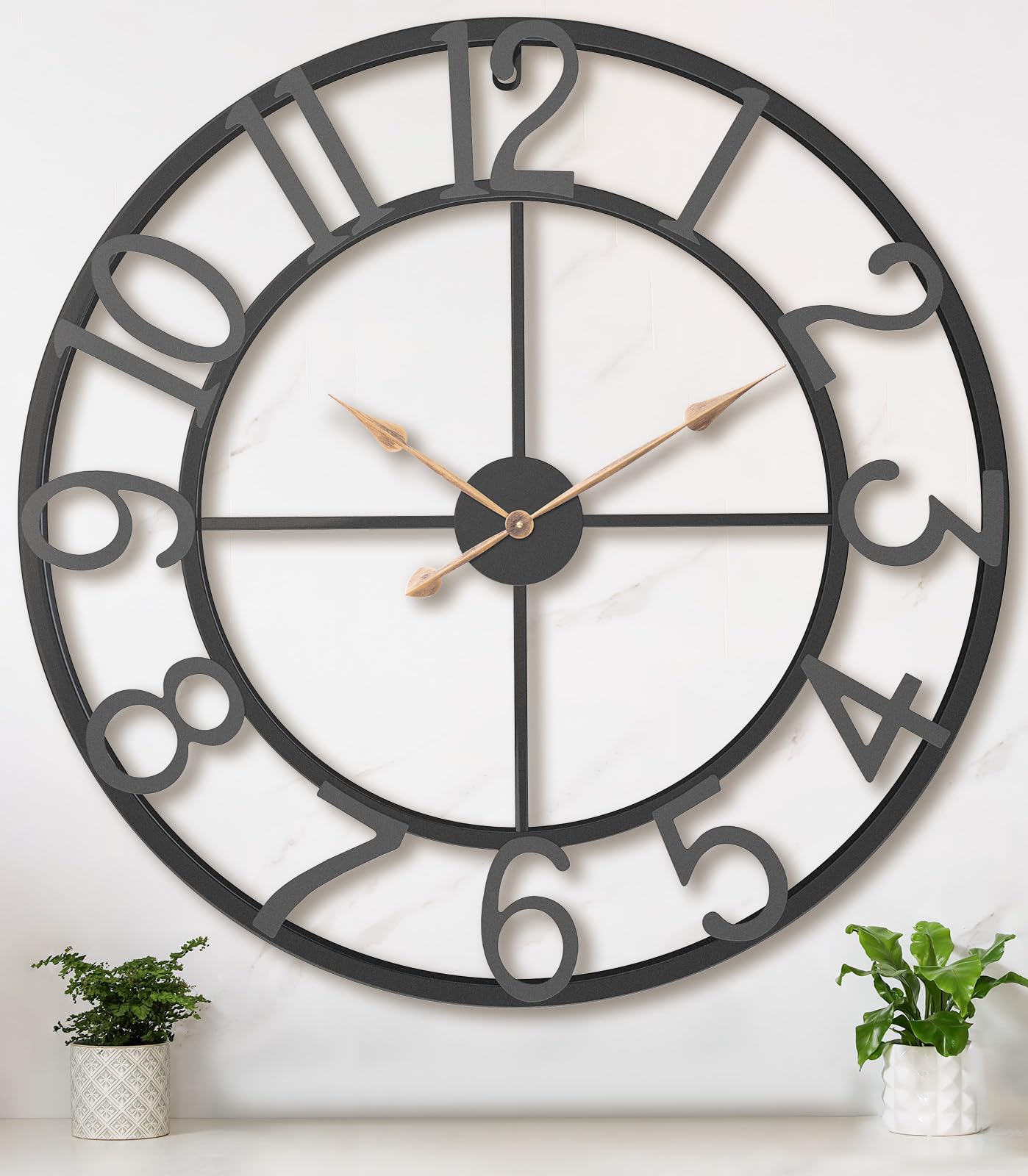 Pytha Sight 24 Inch Roman Numerals Large Wall Clocks for Living Room Decor