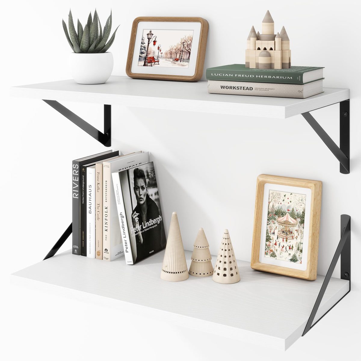 Acovy Deep Floating Shelves Wall Mounted, 36"x12" Brown Wood Shelves with Brackets Set of 2 for Bedroom, Living Room, Bathroom, Kitchen, Office - Storage & Display Shelf for Decor, Books, Plants
