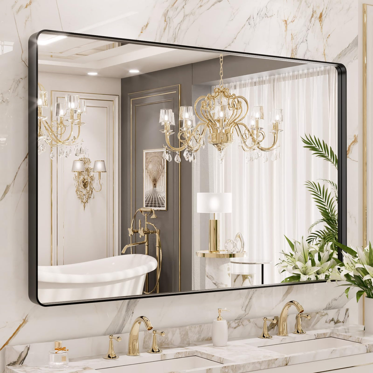 LOAAO 22X30 Inch Black Bathroom Mirror Metal Framed