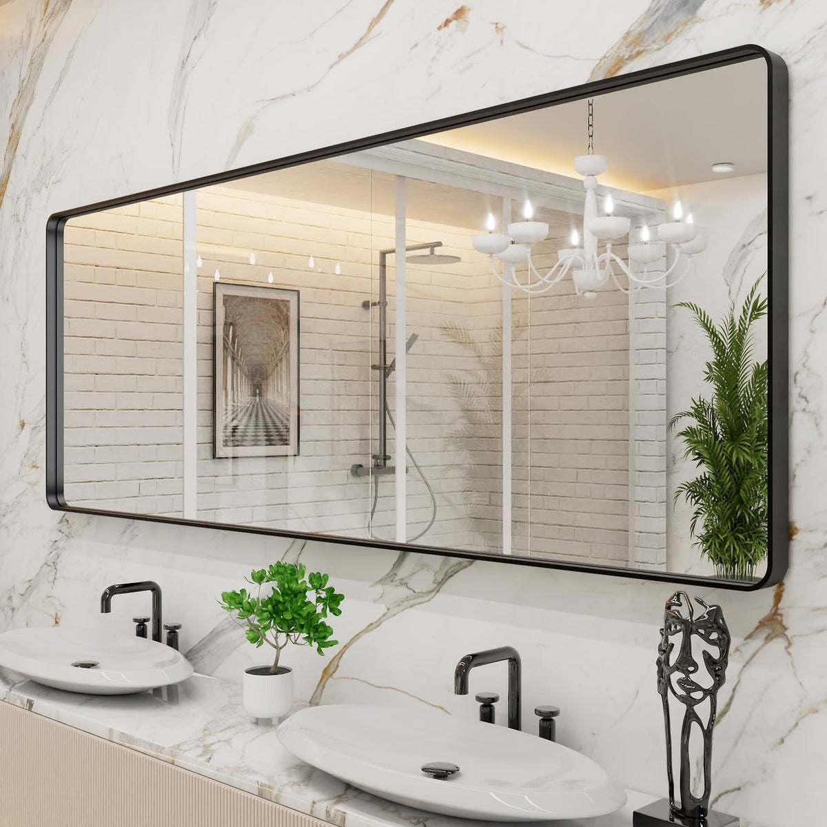 LOAAO 22X30 Inch Black Bathroom Mirror Metal Framed