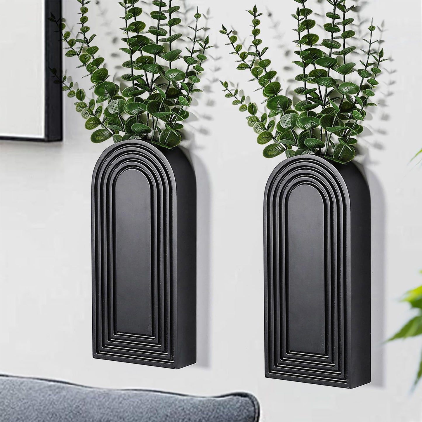 Dnnnii 2 Pack Wooden Wall Vase Set - Brown Finish Modern Farmhouse & Boho Wall Decor for Entryway, Hallway, Bathroom, Living Room, Dining Room, Narrow Spaces