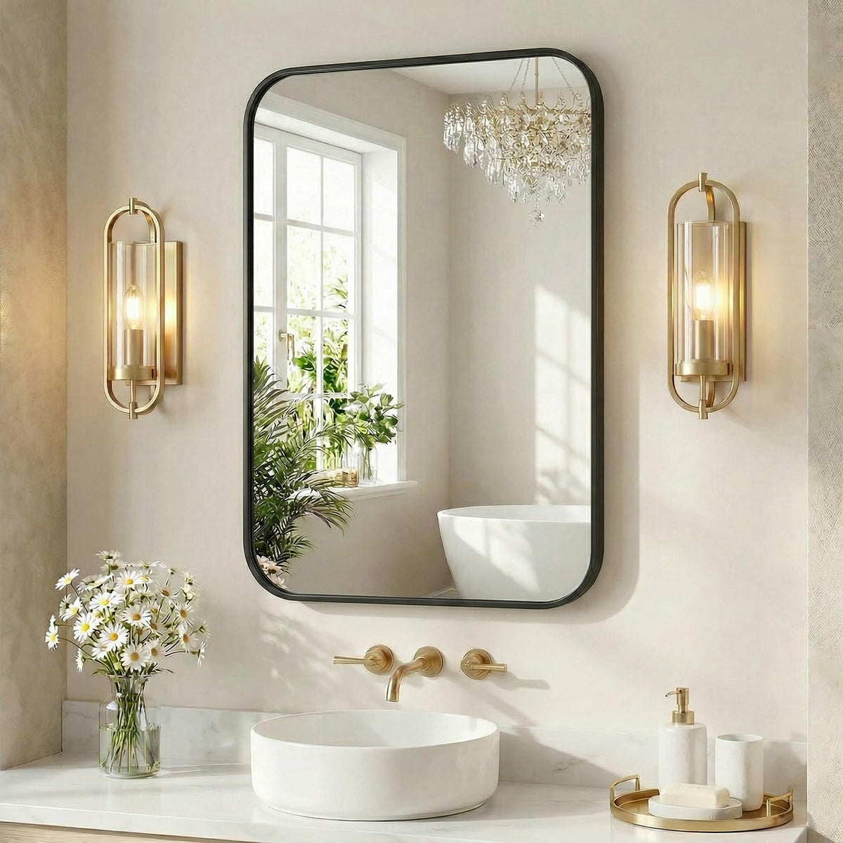 Sweetcrispy 20"x30" Arched Gold Bathroom Mirrors for Wall