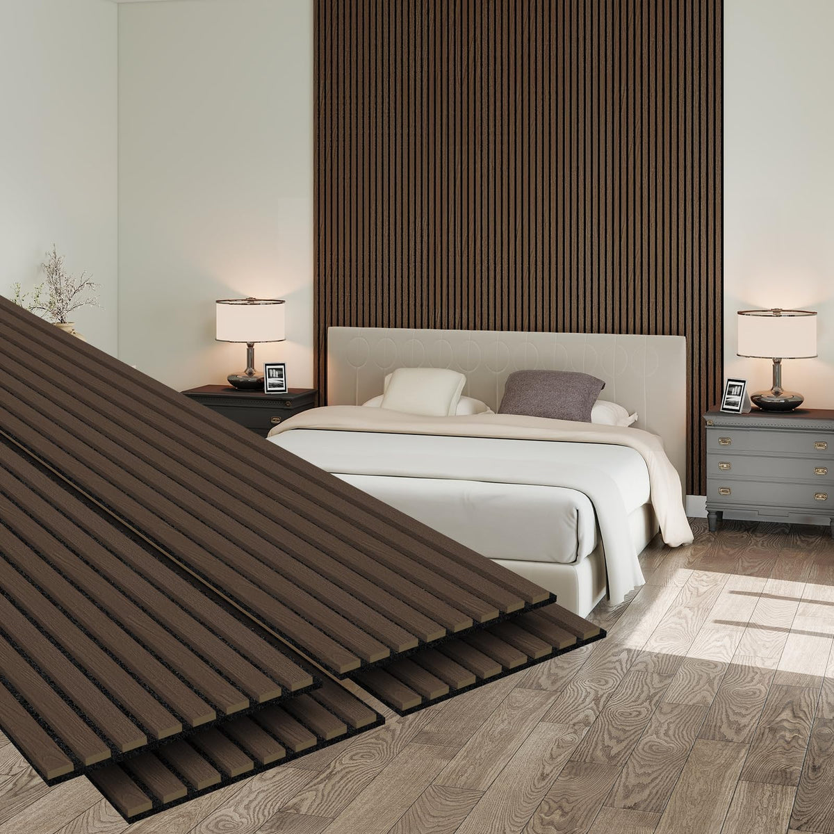 MISSDAY Wood Slat Acoustic Wall Panels, 2 Packs 94.5" x 12.6" Black Soundproof Panel For Interior Wall Decor Noise Absorbing-3D Textured Wooden Panel Sound-Absorbing for Home, Office, Studio