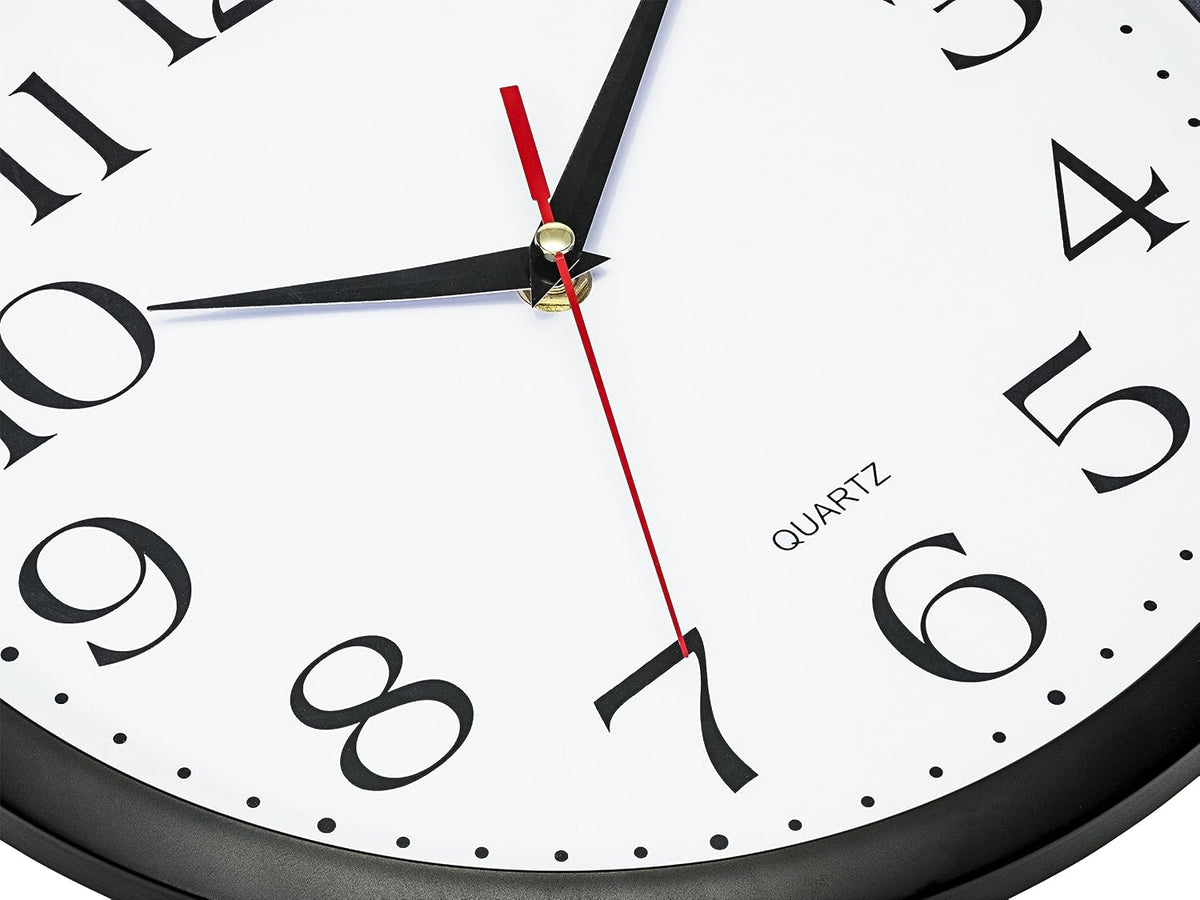 Bernhard Products Black Wall Clock Silent Non Ticking 12 Inch Quality Quartz Battery Operated Round Easy to Read Home/Office/Kitchen/Classroom/School Clocks